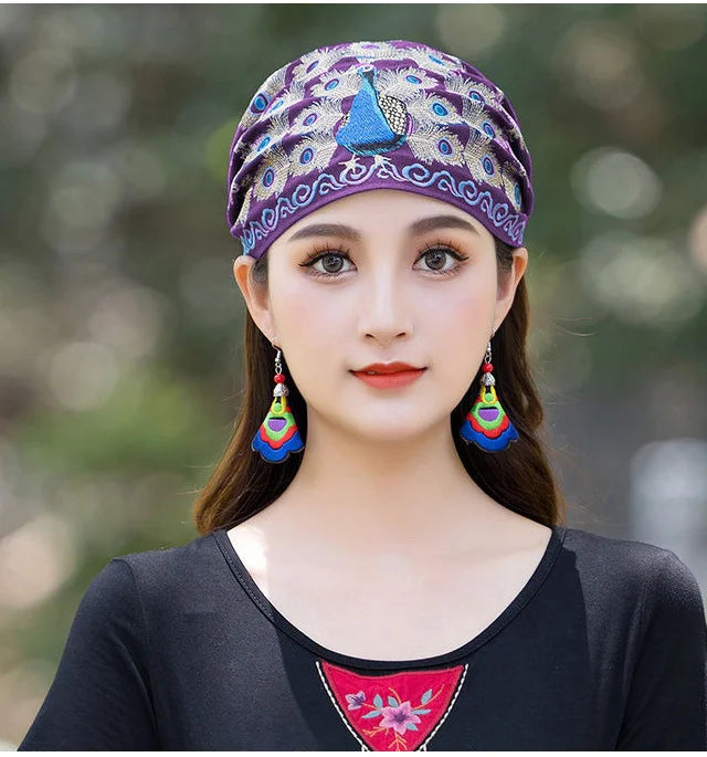 Cotton and Linen Ethnic Style Women Bouffant Cap