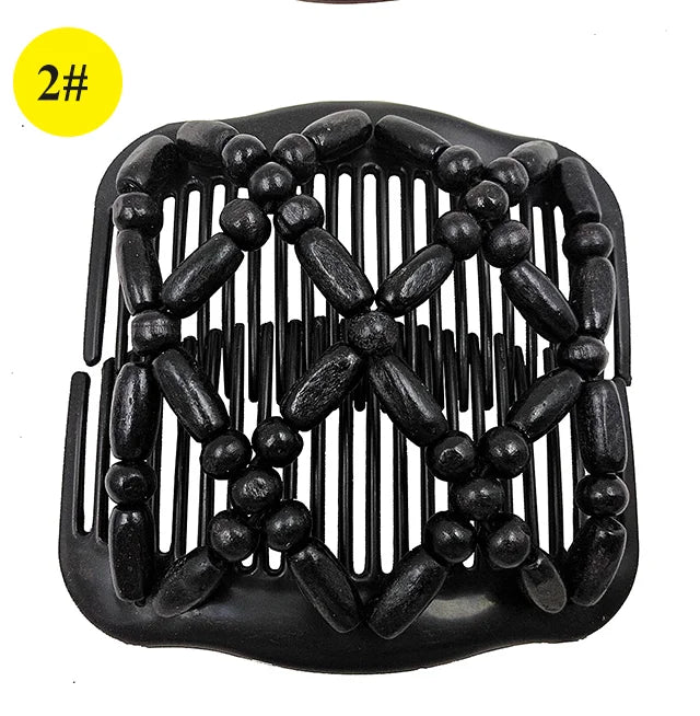 Wooden Beaded Double Row Hair Clip Comb