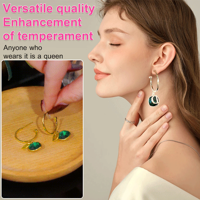 Stylish Green Emerald Earrings with Letter D