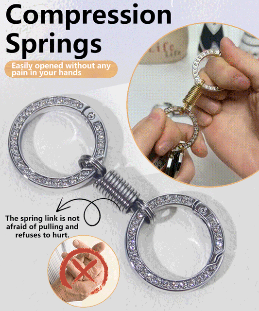 Diamond-Encrusted Double Loop Keychain with Spring