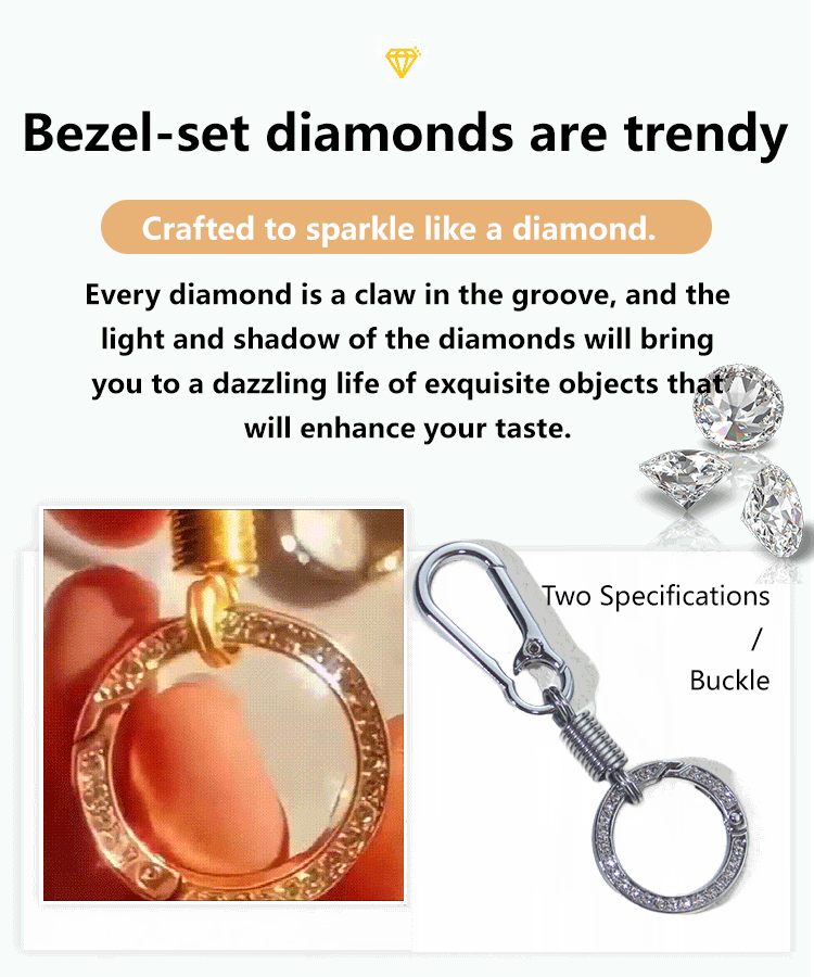 Diamond-Encrusted Double Loop Keychain with Spring