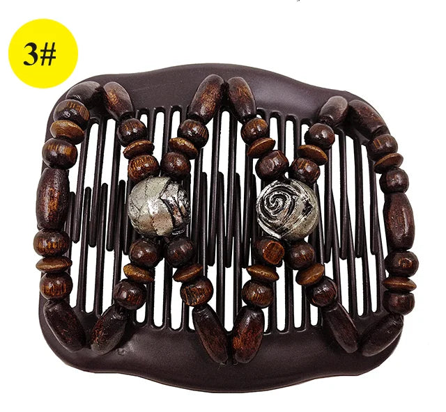 Wooden Beaded Double Row Hair Clip Comb