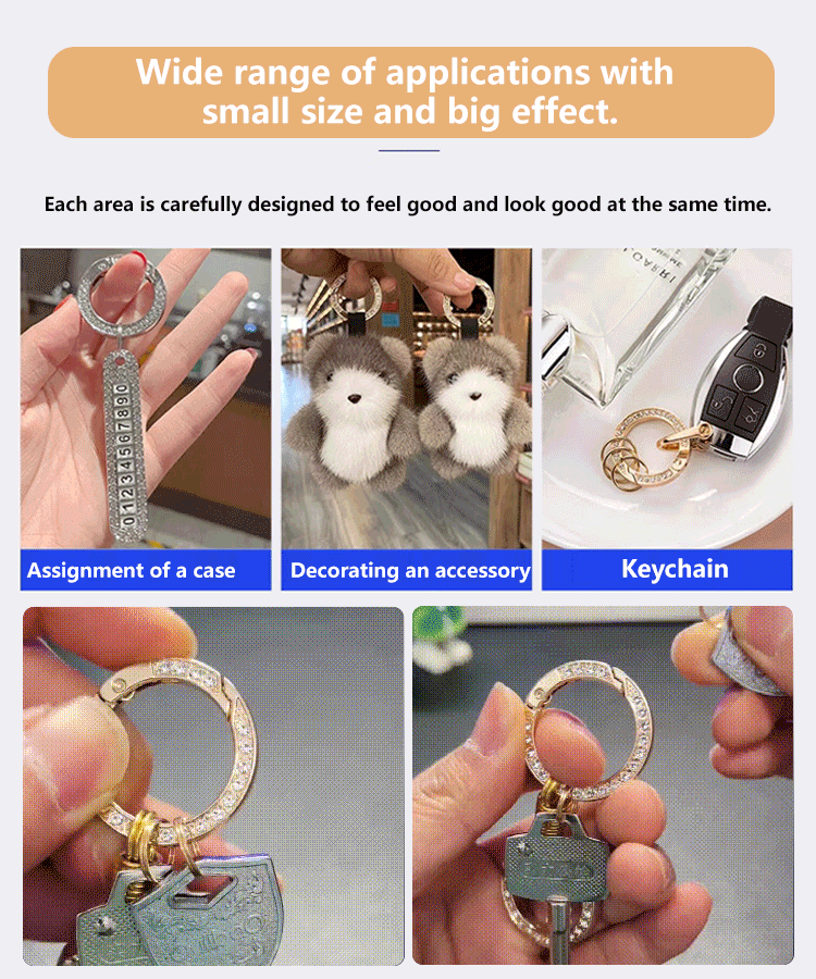 Diamond-Encrusted Double Loop Keychain with Spring