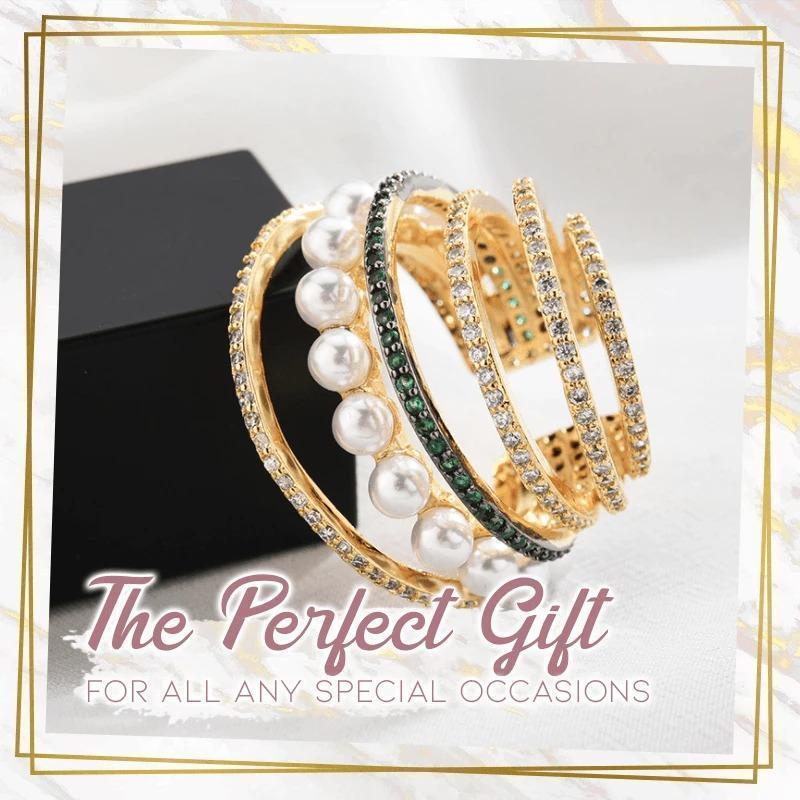 CrystalGoddess Colorful Diamond Pearl Multi-layer Earrings Non-piercing Retro Slide-On Ear Clip